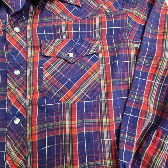 Vintage Craig‎ Andrew Western Pearl Snap Shirt Sz XL Metallic Plaid Rockabilly - Picture 2 of 10